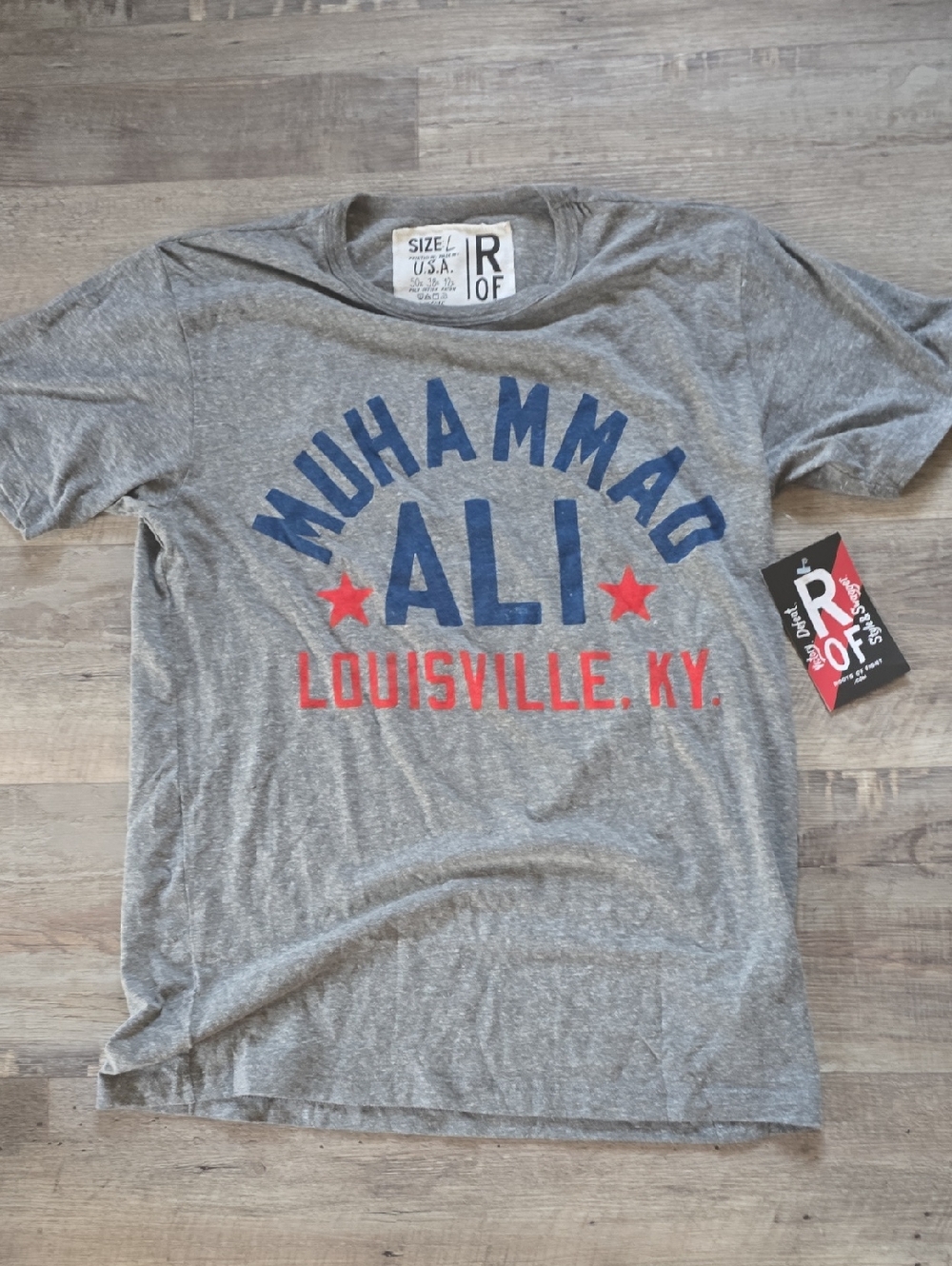 Muhammad Ali Short Sleeve Graphic Tee - Grey with Blue & Red Print